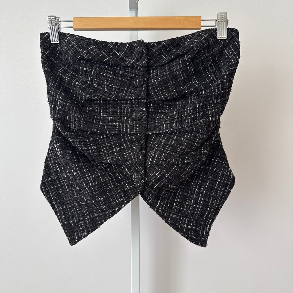 Commense S Black Tweed Strapless Corset Top Ruched Preppy Whimsigoth Acedemia
